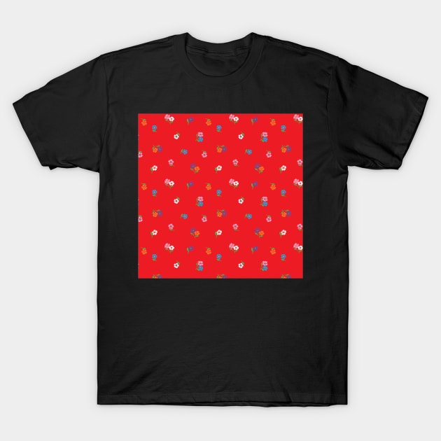 RED DITSY RETRO VINTAGE FLOWERS T-Shirt by blomastudios